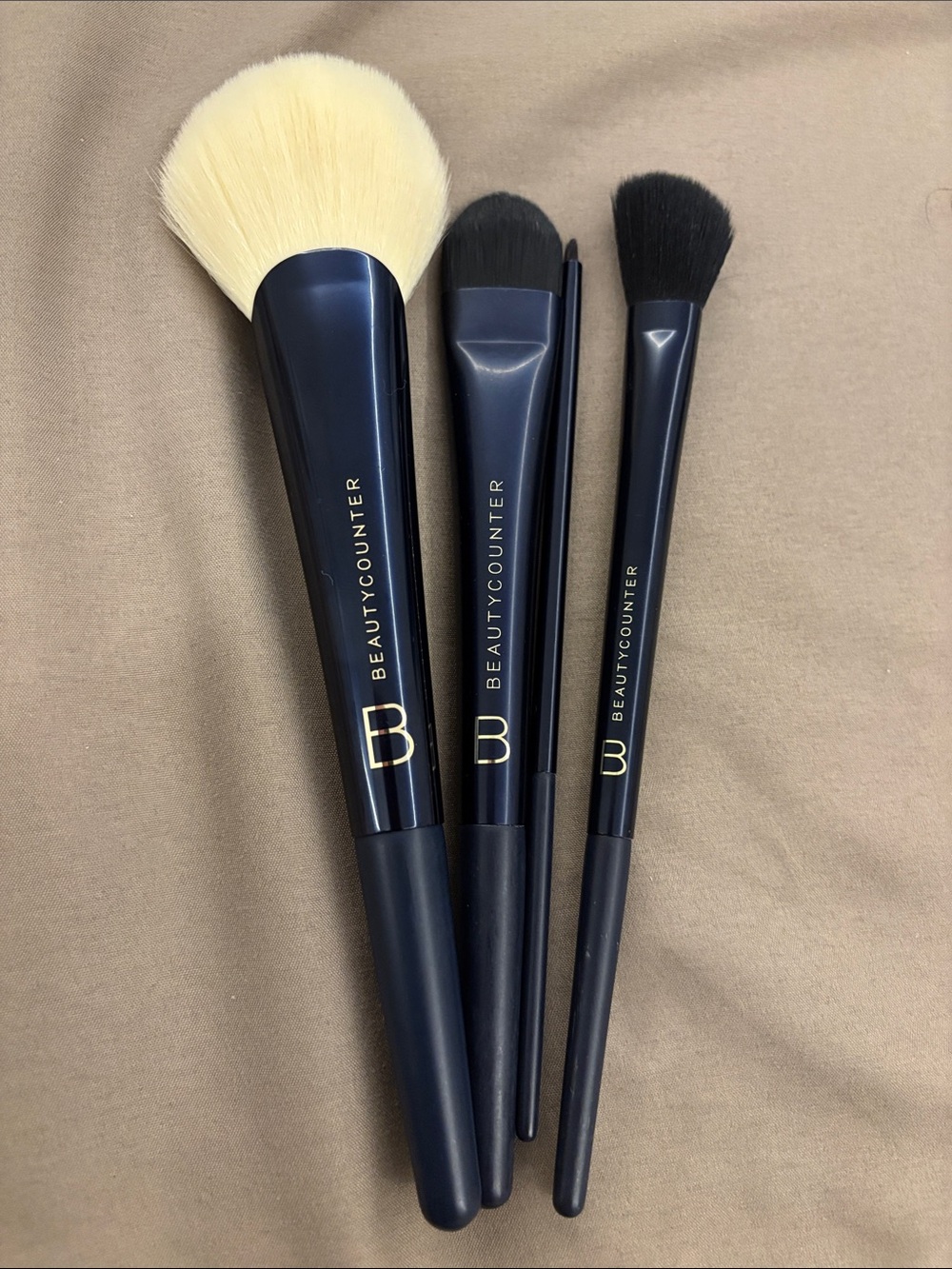 Beautycounter Navy & Cream Four-Piece Brush Set